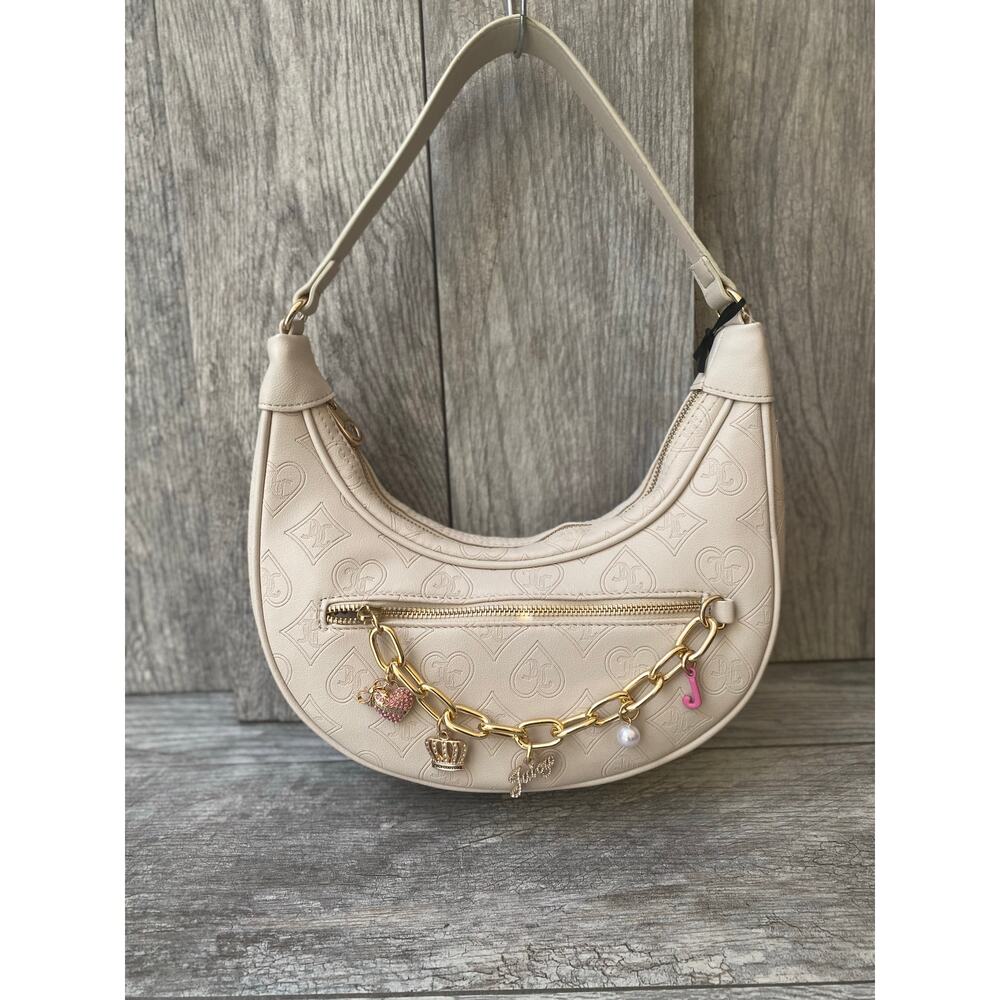 Juicy Couture Off-White Hobo Shoulder Bag with Charm Chain